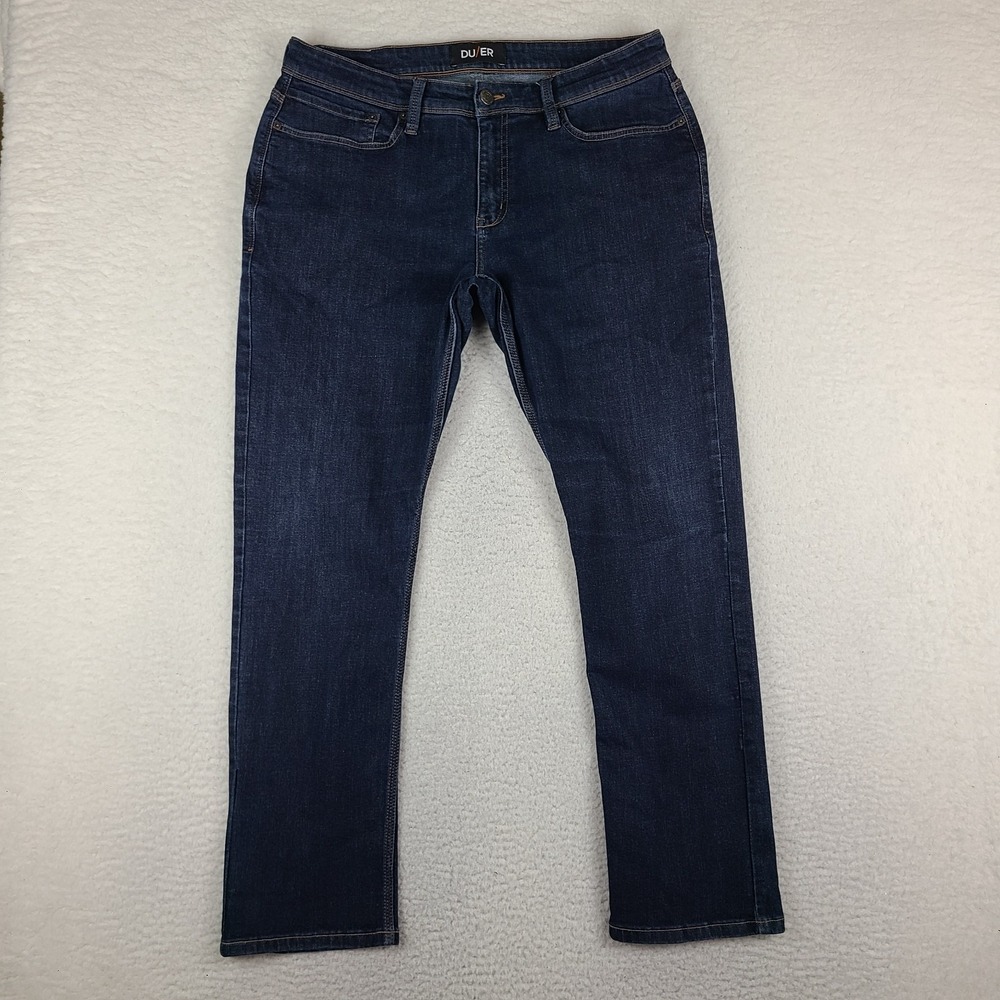 DU/ER Jeans Mens 34x30 Blue L2X Relaxed Fit Straight Leg Dark Wash Denim